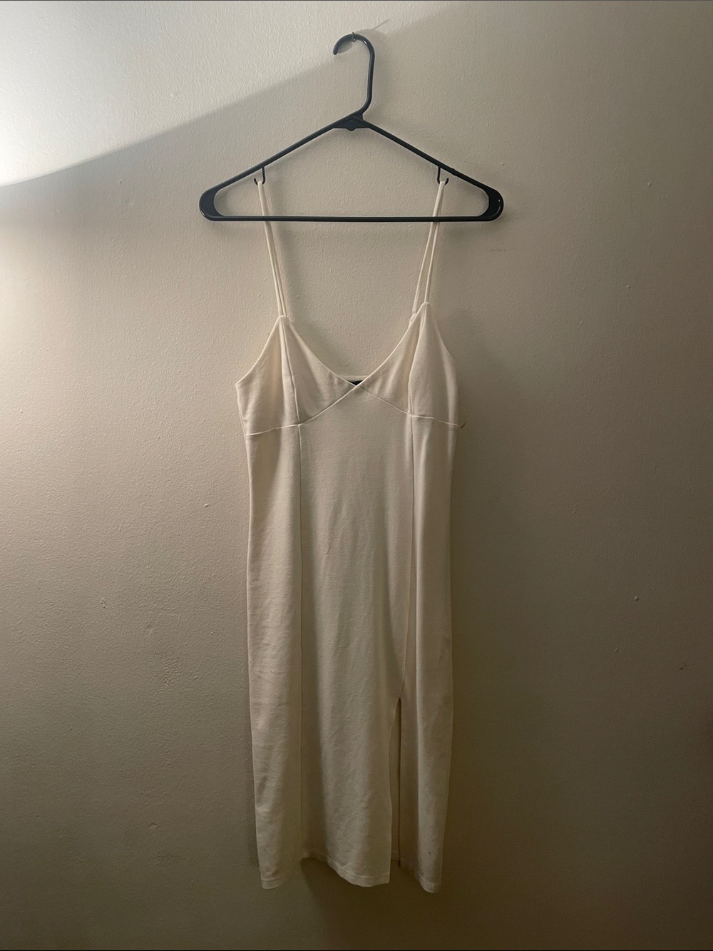 Forever 21 Ivory Slip Dress with Spaghetti Straps and Slit